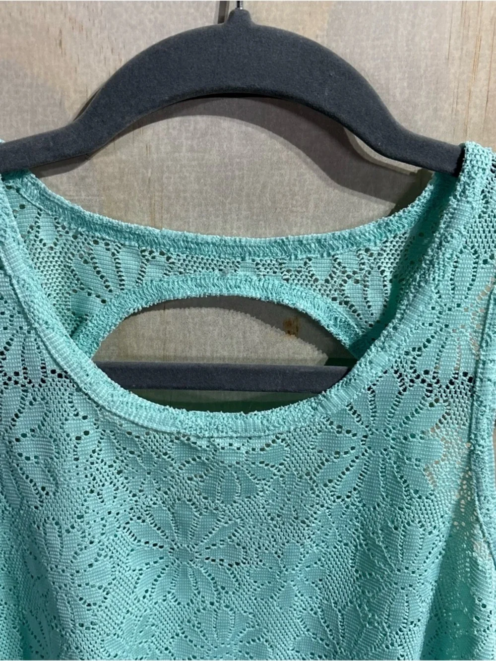 Justice Girls Lace Tank Top Aqua Blue Sleeveless Cutout Back Size M 10